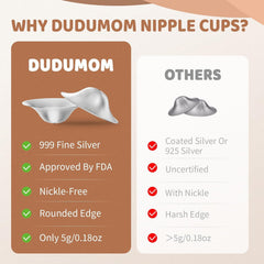 Dudumom Original Silver Nursing Cups with no perforations for friction protection.