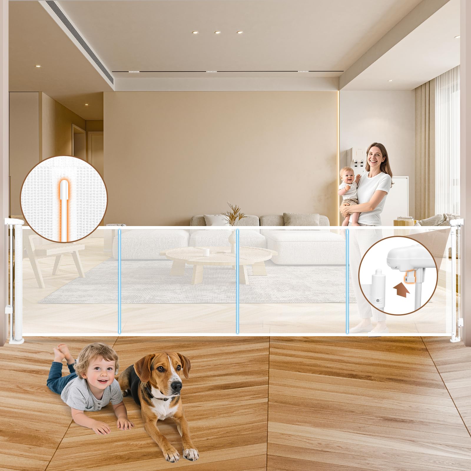 Dueelala 41in-tall mesh gate contains babies or pets effectively.