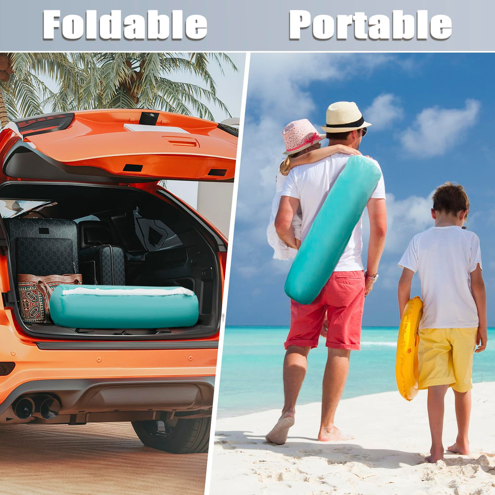 Dueelala foldable play yard packed into a compact bag for travel.