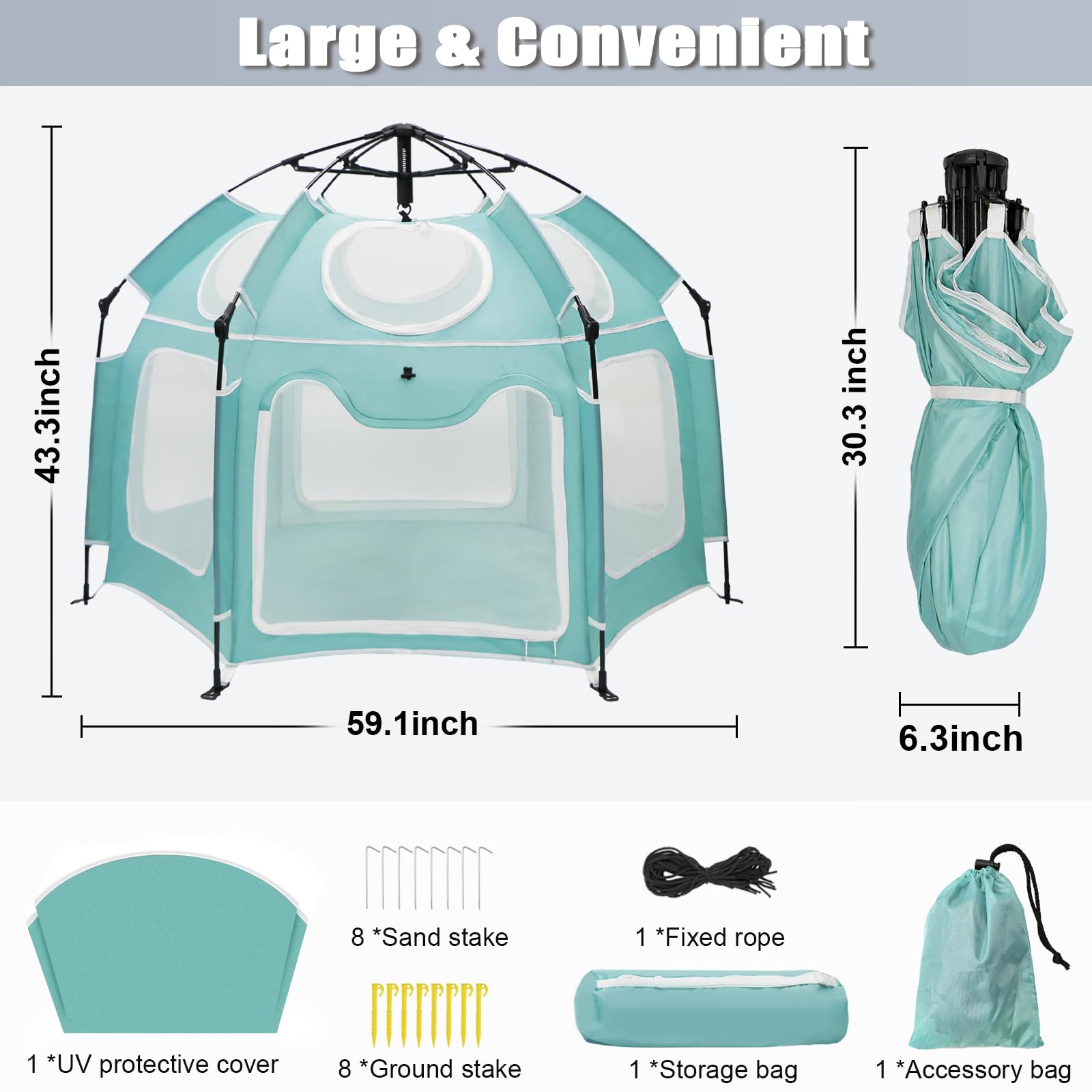 Dueelala travel bag included for easy transport to beach or camping.