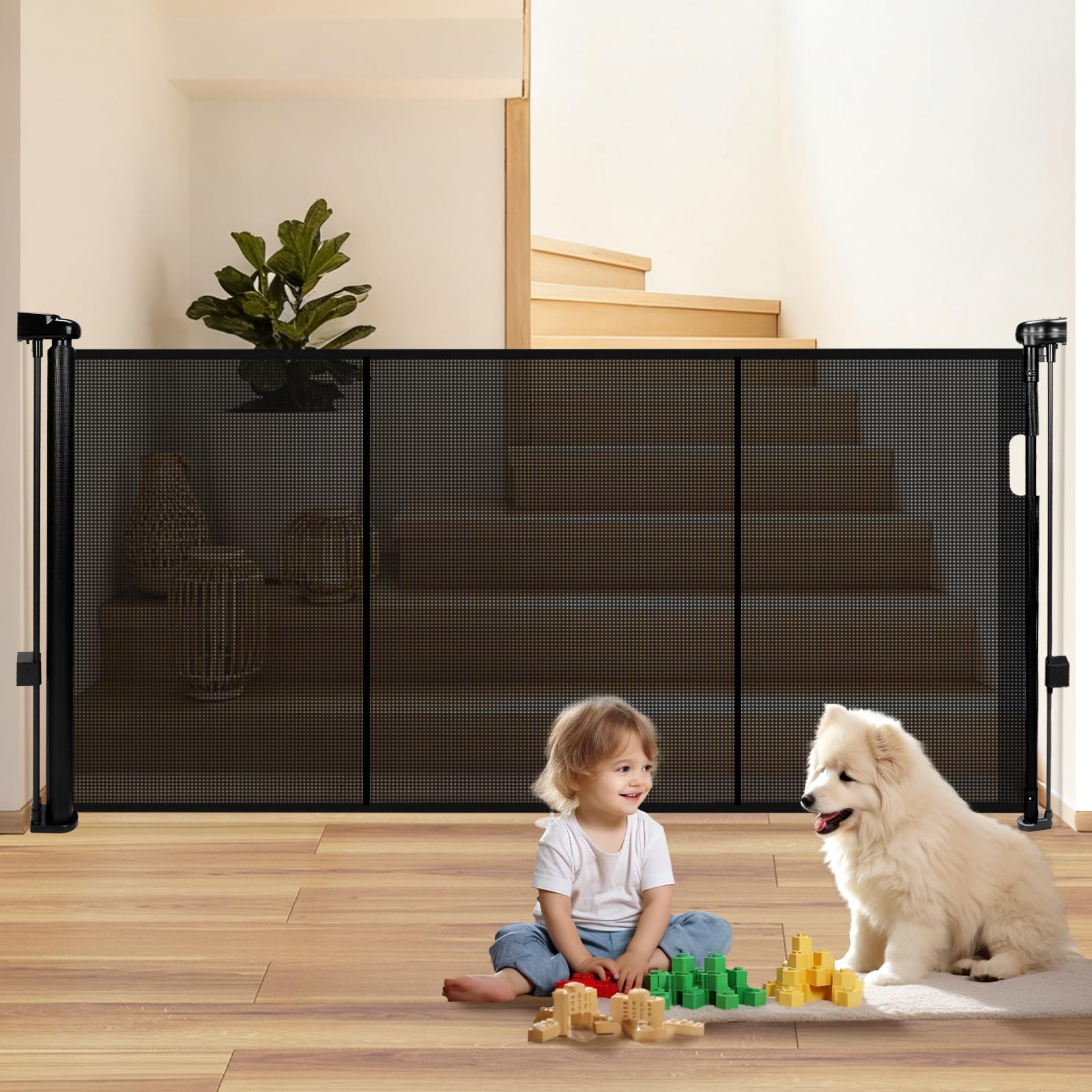 Dueelala storage-compact-retractable-gate demonstrates space-saving design when not in use.