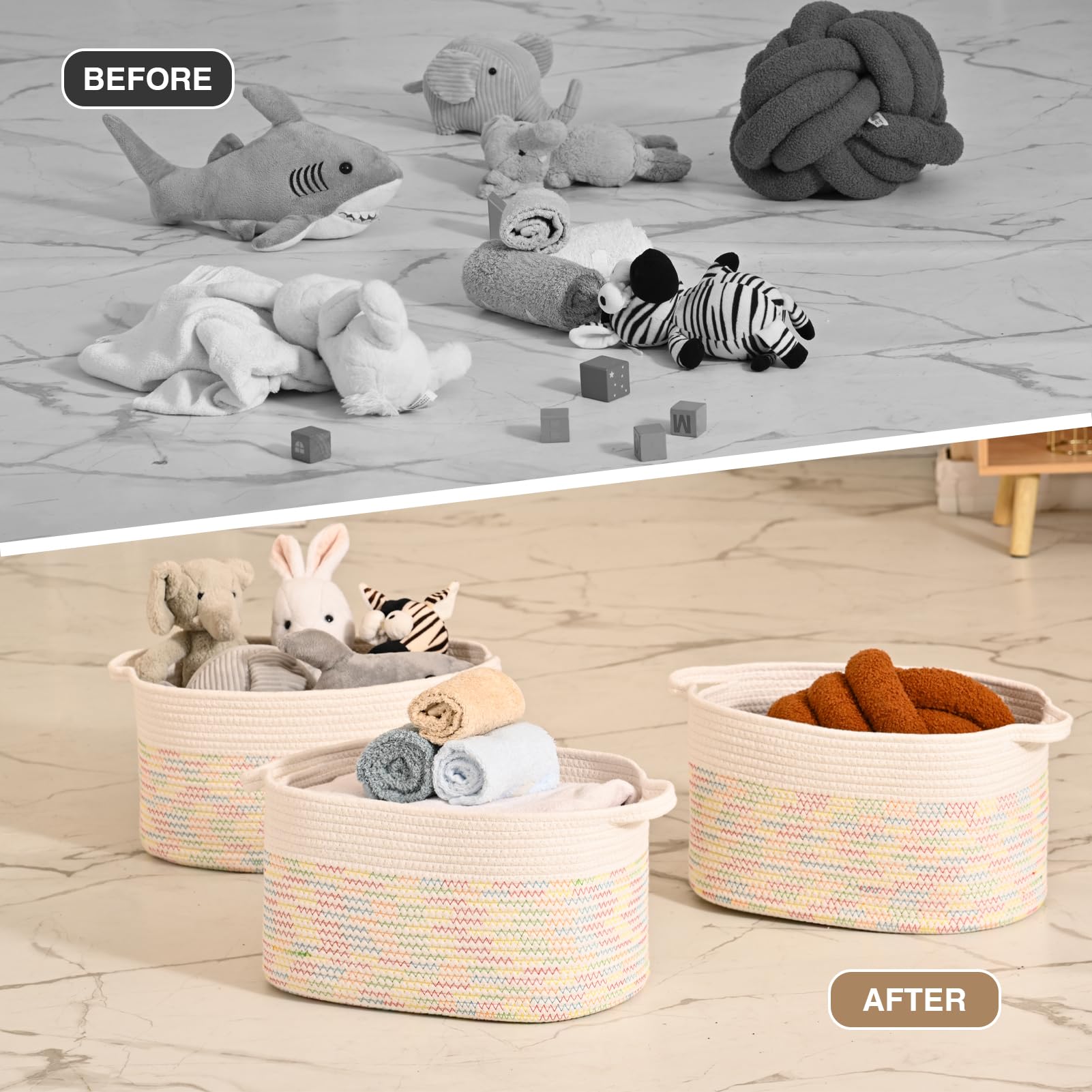 DUHEL cotton rope basket for baby laundry, easy to transport with dual handles