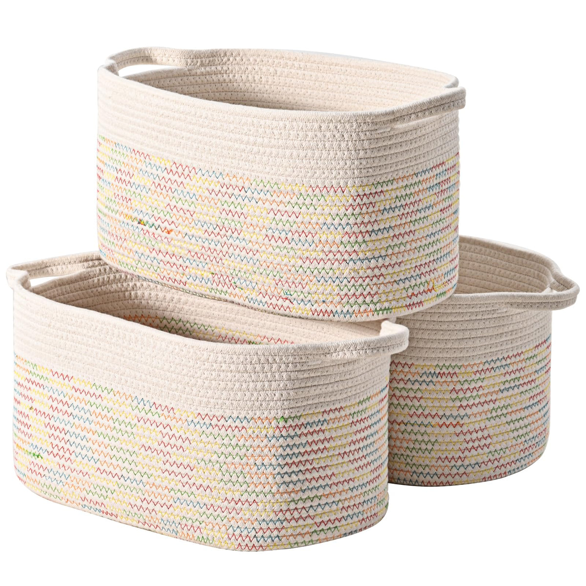 DUHEL cotton rope basket with white stitching, ideal for nursery storage and organization