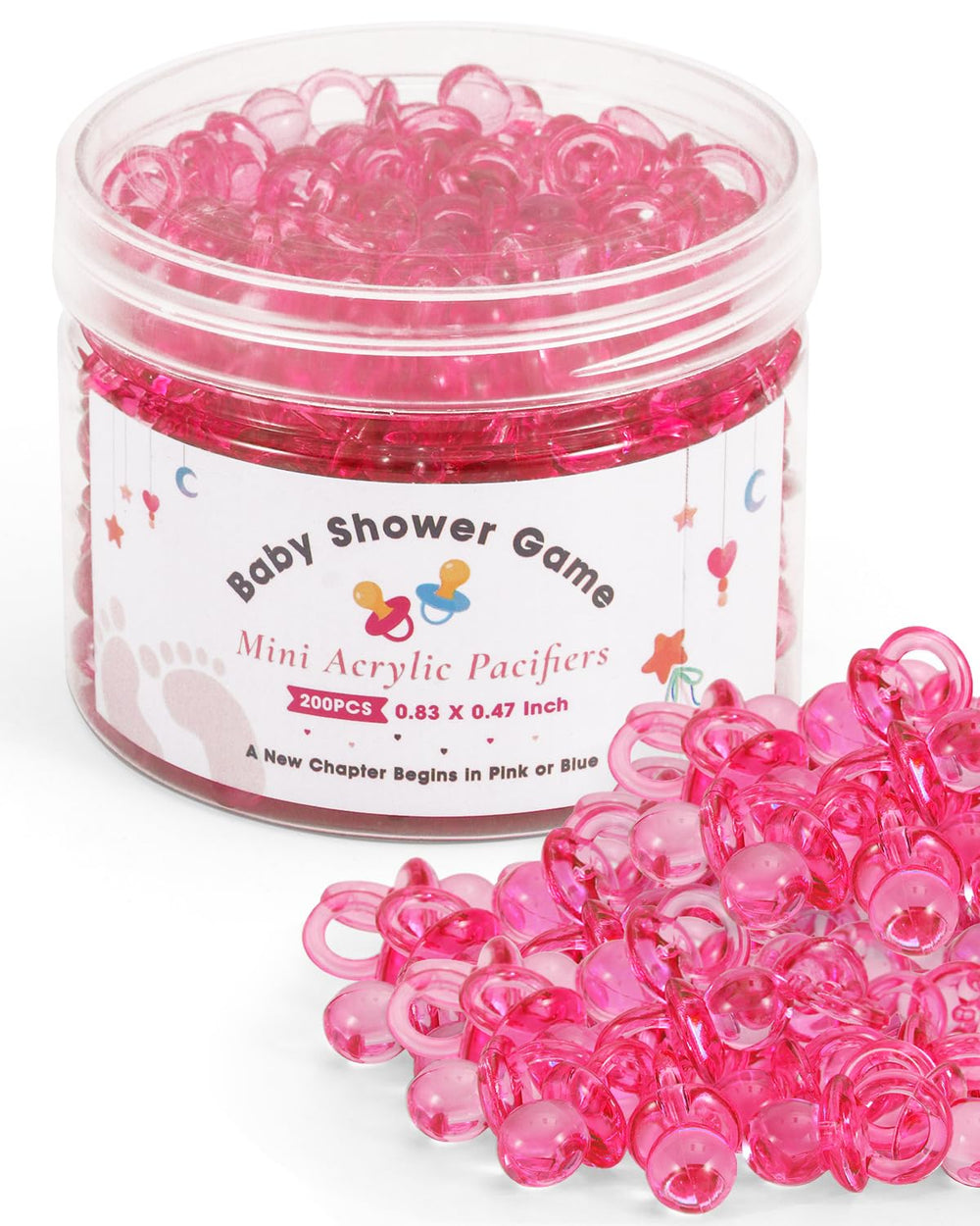 DUIJINYU clear pink mini acrylic pacifiers for decorative party favors.