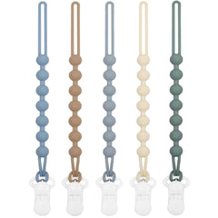 Duludulu 5-pack silicone pacifier clip in blue keeps pacifiers within easy reach.