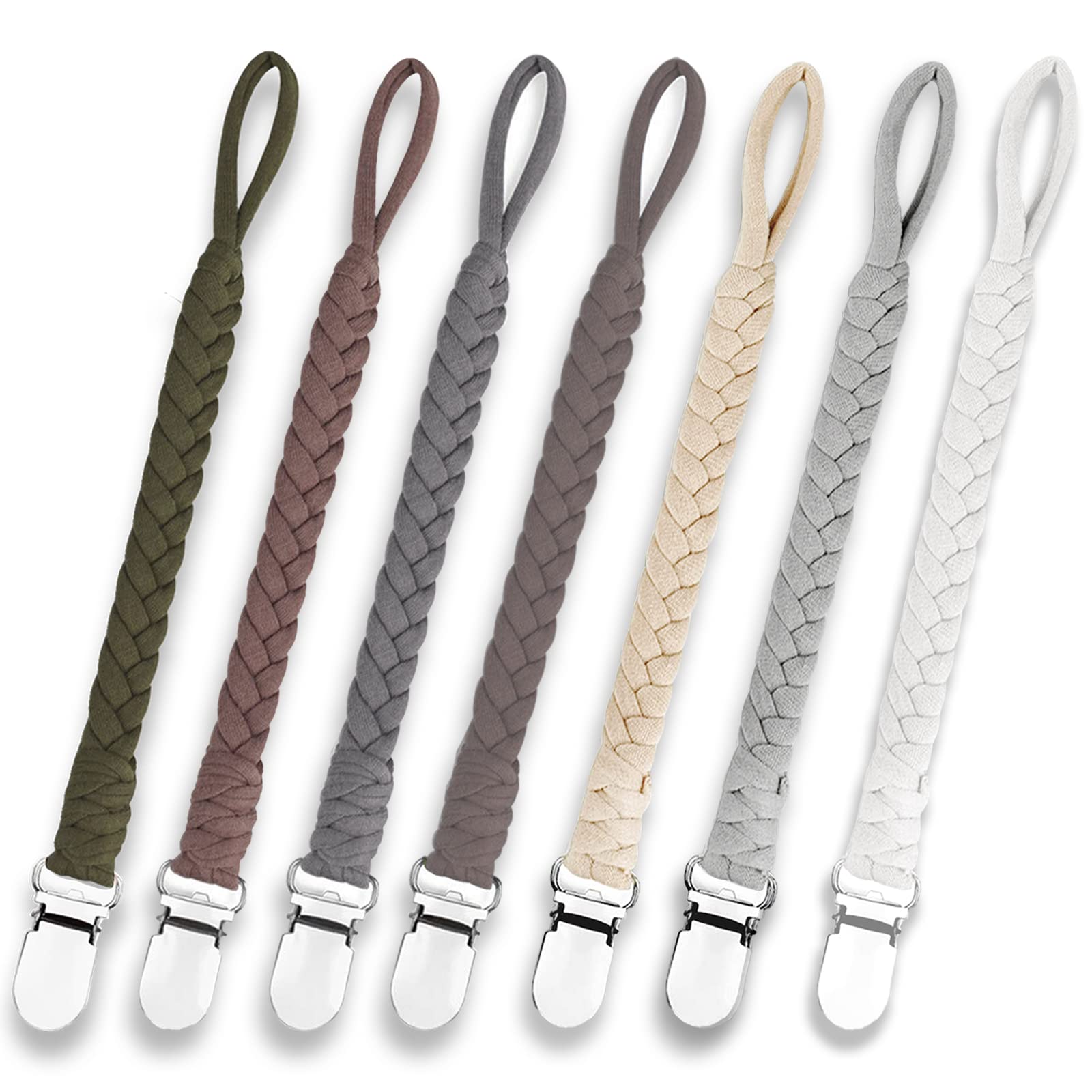 Duludulu 7-pcs braided pacifier clip pack for versatile unisex use