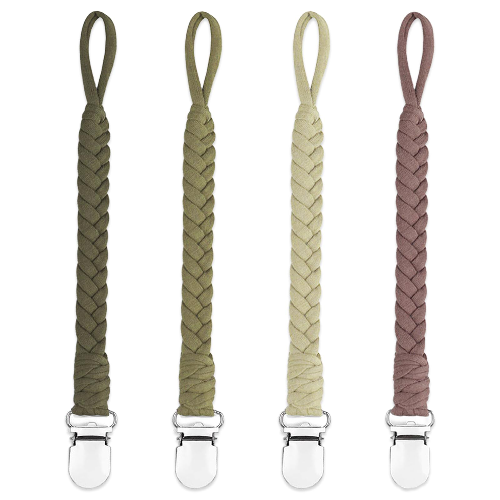 Duludulu braided pacifier clip in green keeps pacifier secure and within reach