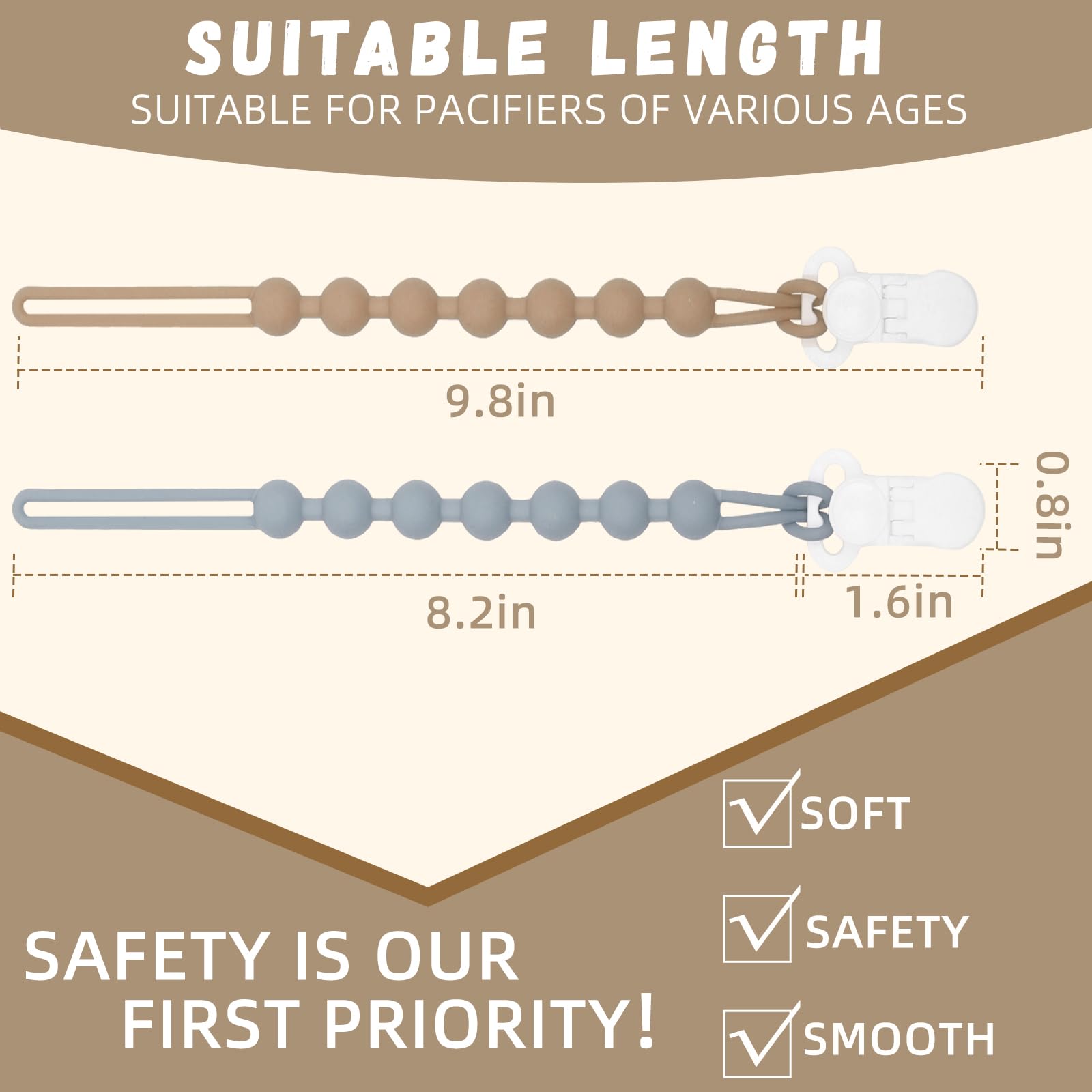 Duludulu silicone pacifier clip close-up in blue with non-slip grip.