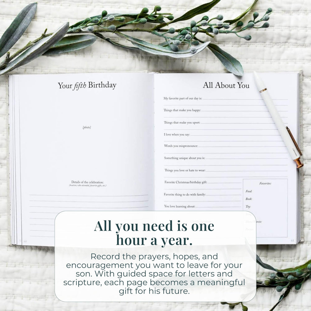 Duncan & Stone Baby Memory Book prompts section guiding memory notes