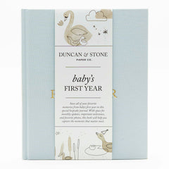 Duncan & Stone Baby First Year Book cover in sky blue enhances keepsake presentation