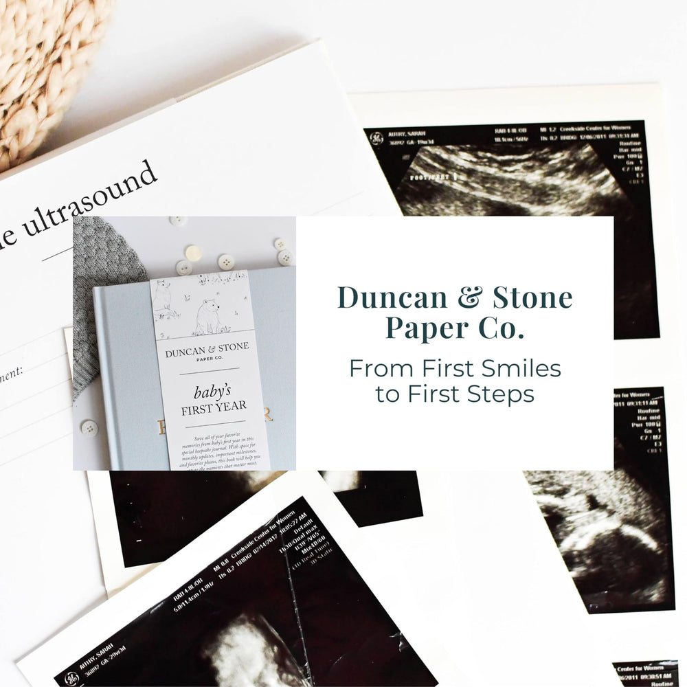 Duncan & Stone Baby First Year Book gold foil detail adds elegant, heirloom-worthy shine