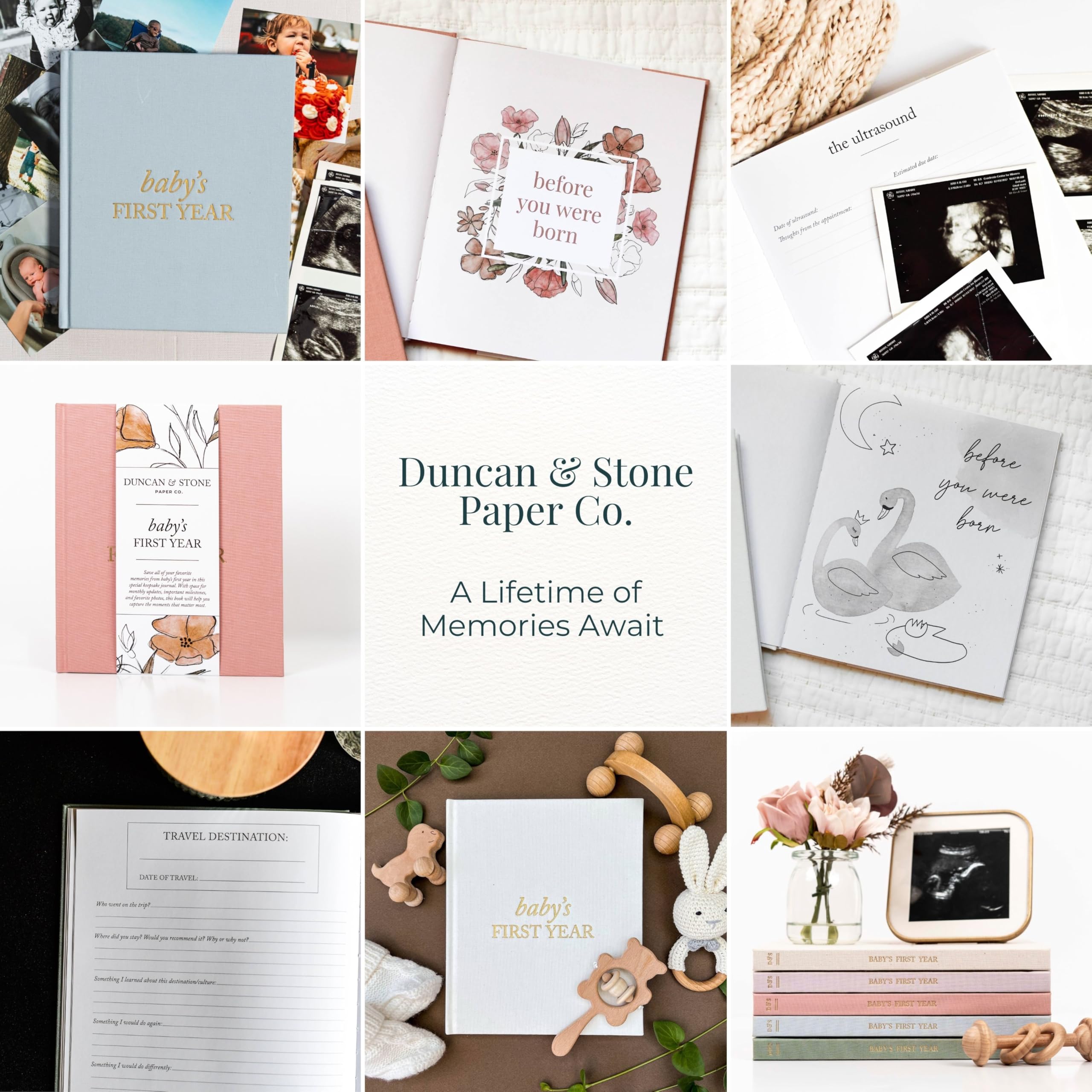 Duncan & Stone Baby First Year Book photo pages save precious smiles alongside milestones