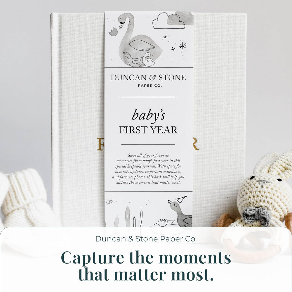 Duncan & Stone Baby First Year Book ultrasound page preserves early images with care