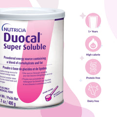 Duocal two-scoops measure demonstrates calorie and fat content for easy portioning.