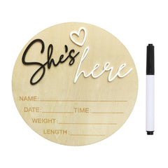 DUOJINSANXI baby announcement sign in black with she s here design for newborn welcome.