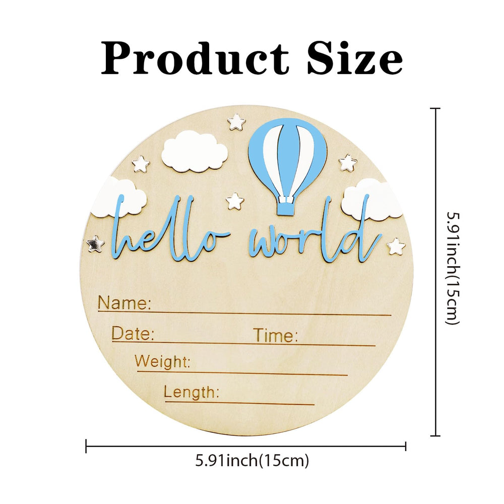 DUOJINSANXI wooden birth sign with blue accents ideal for wall display