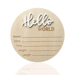 duojinsanxi baby announcement sign showing Hello World engraving with birth stats
