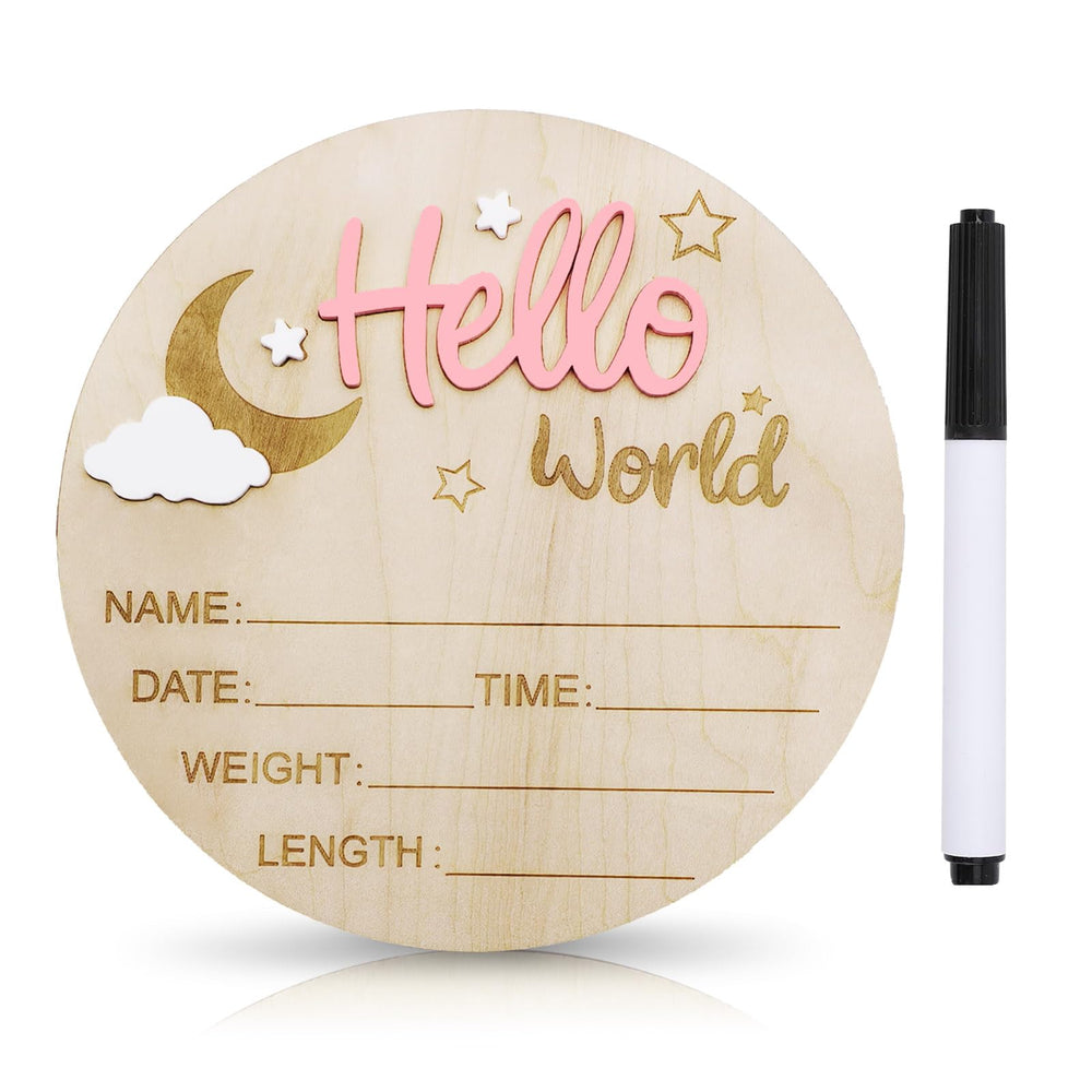 DUOJINSANXI Baby Announcement Sign with moon and cloud pink, perfect keepsake display.