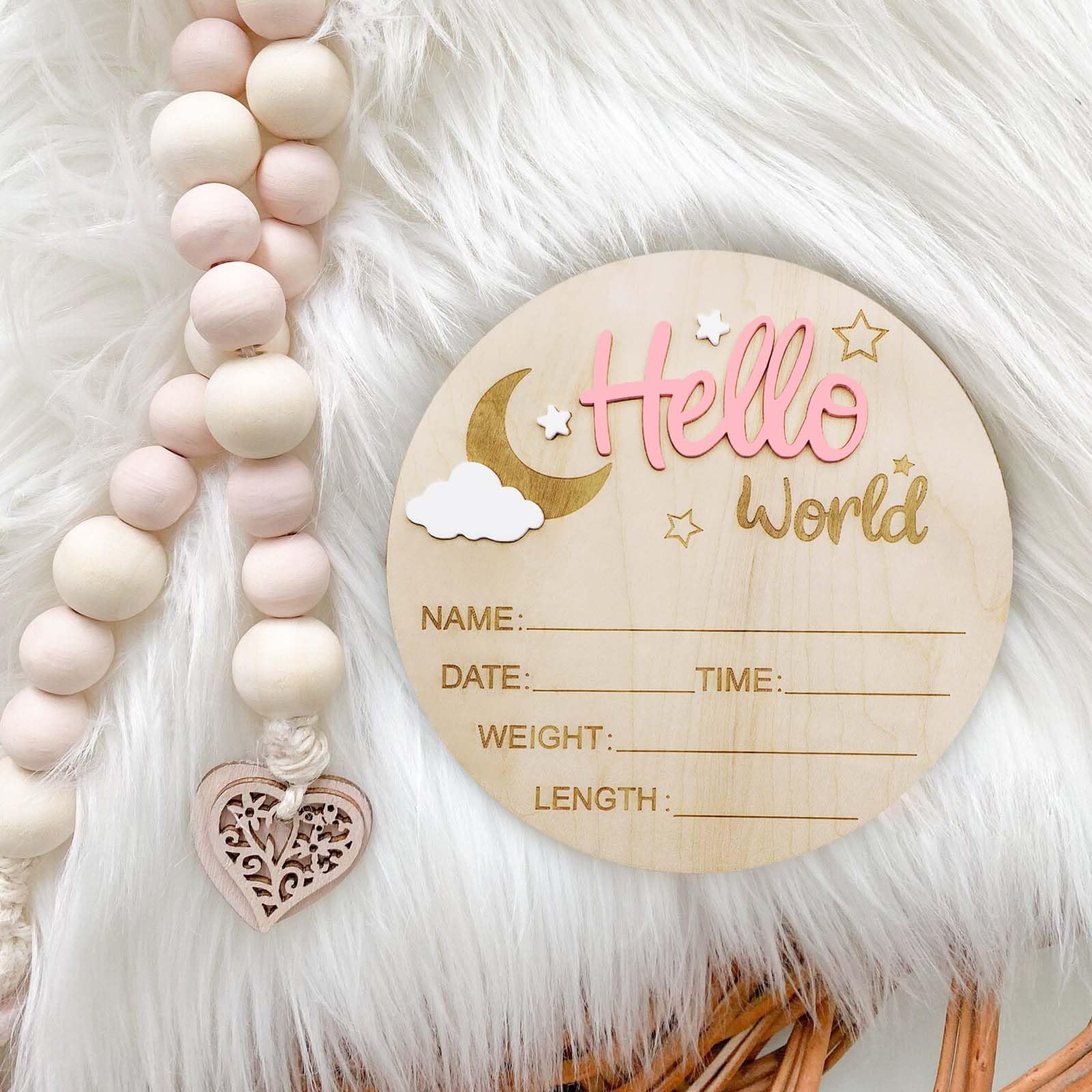 DUOJINSANXI Baby Announcement Sign offers writable birth details on smooth wood.