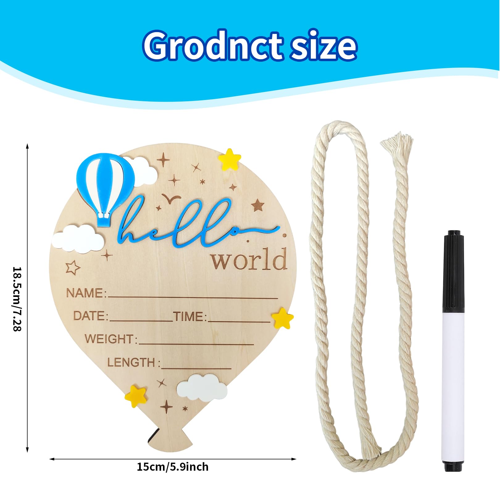 DUOJINSANXI hello world sign wooden panel for welcoming newborns and nursery styling