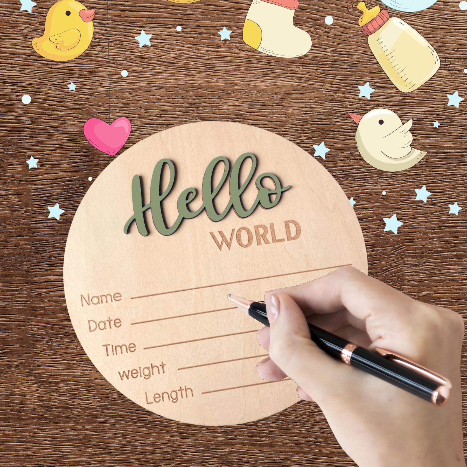 DUOJINSANXI Newborn Photos Prop Sign in forest green, ideal for cute portraits.