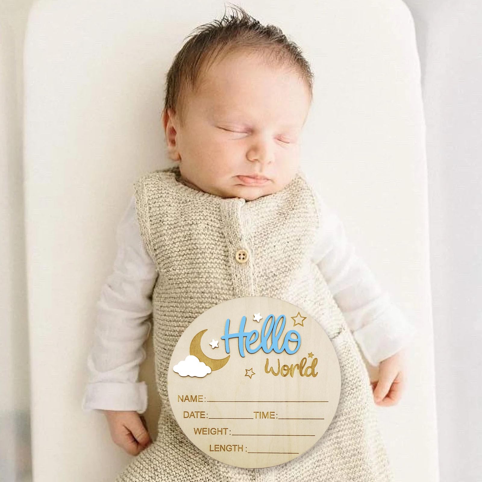 DUOJINSANXI wooden birth sign blue durable keepsake for years.
