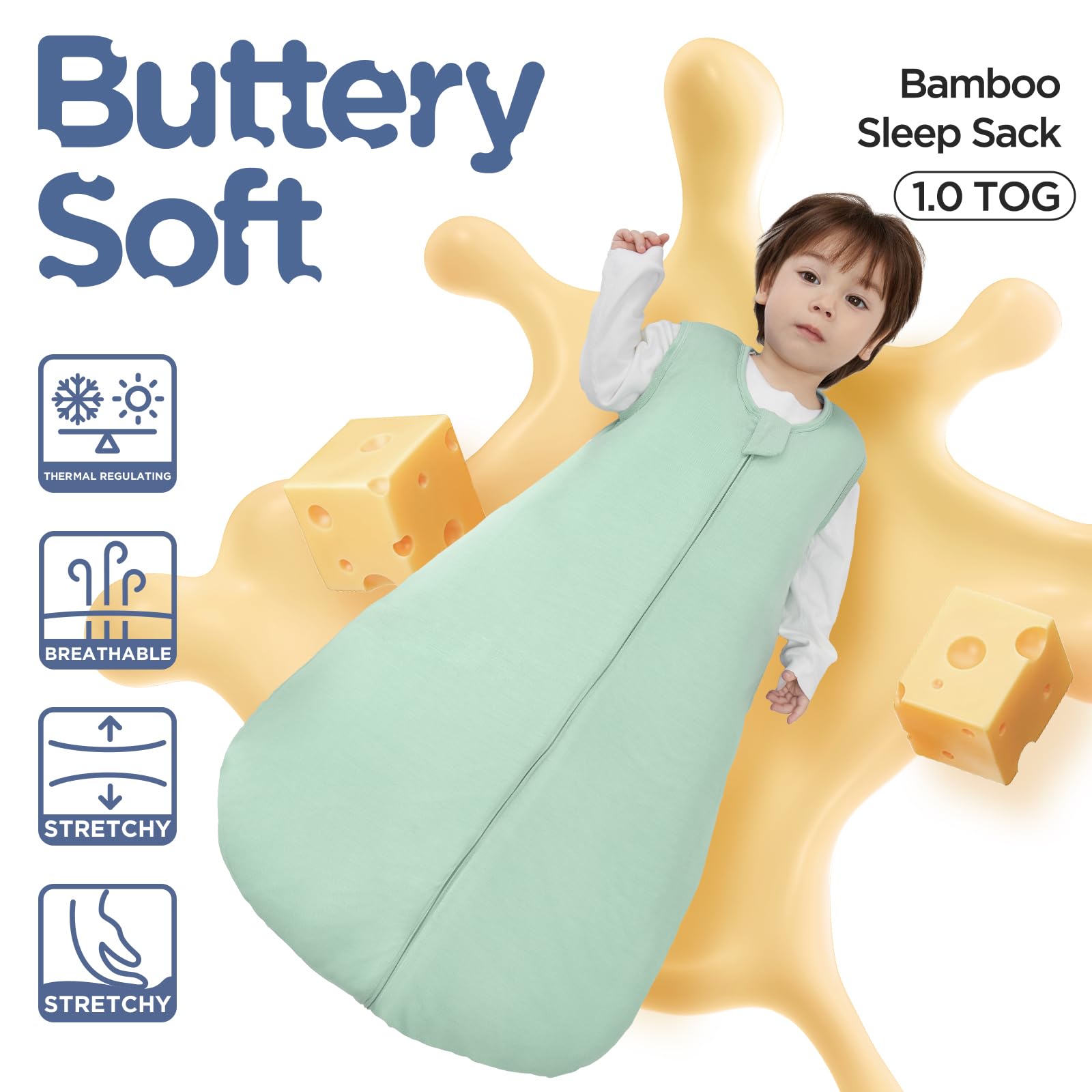 Duomiaomiao sleep sack features a 1-0 TOG for adaptable room-temperature comfort.
