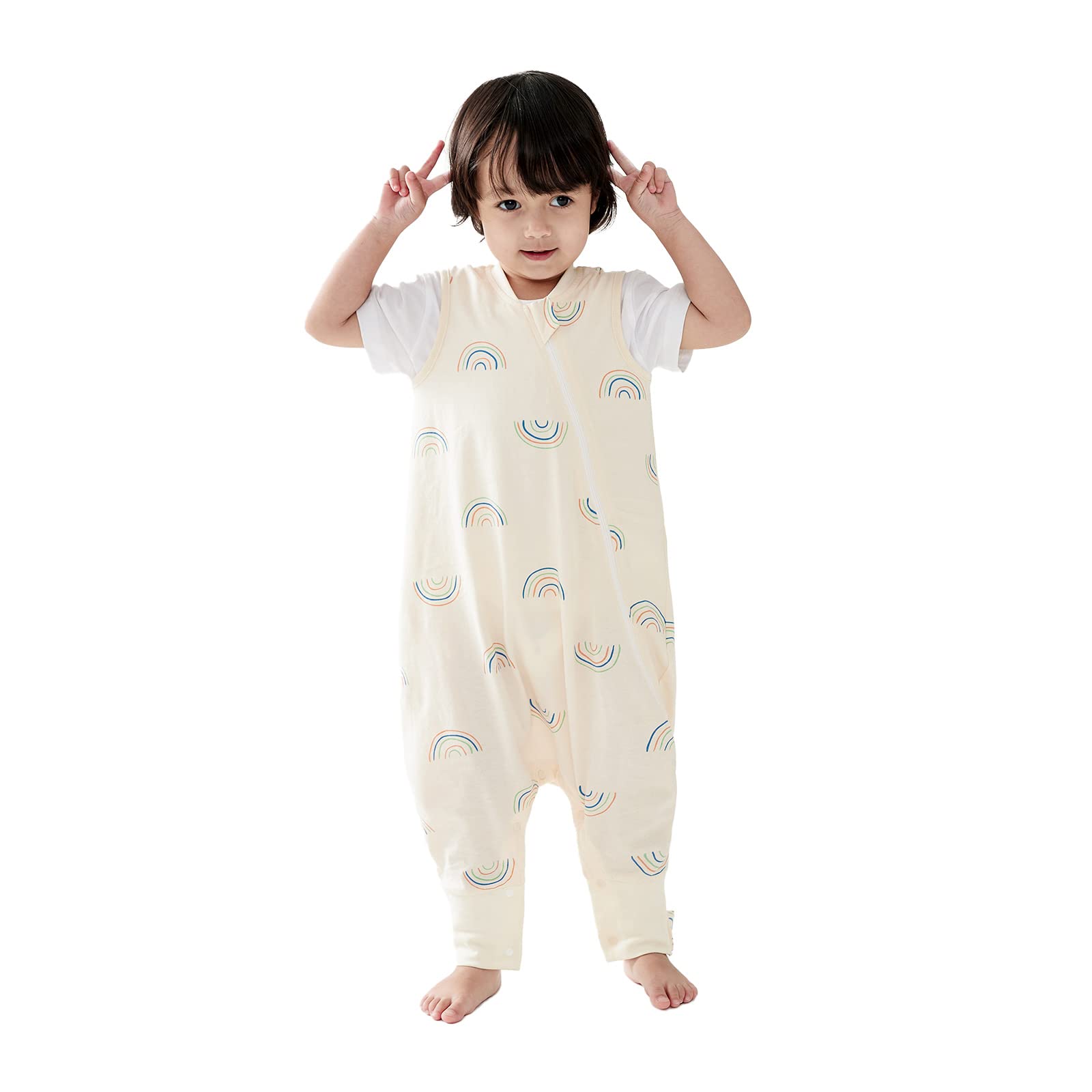 Duomiaomiao sleep bag front view, soft 100% cotton for breathable toddler comfort.