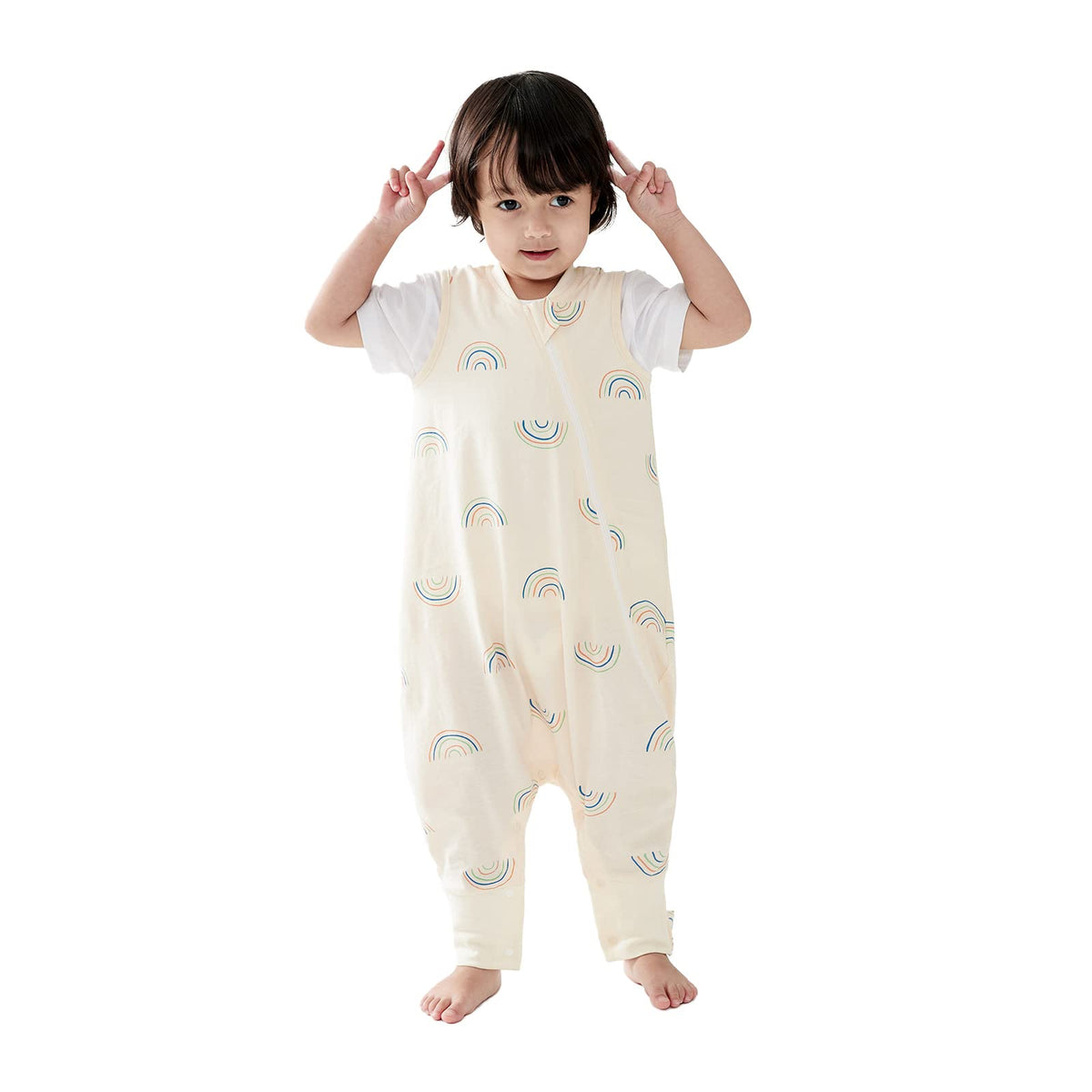 Duomiaomiao sleep bag front view, soft 100% cotton for breathable toddler comfort.