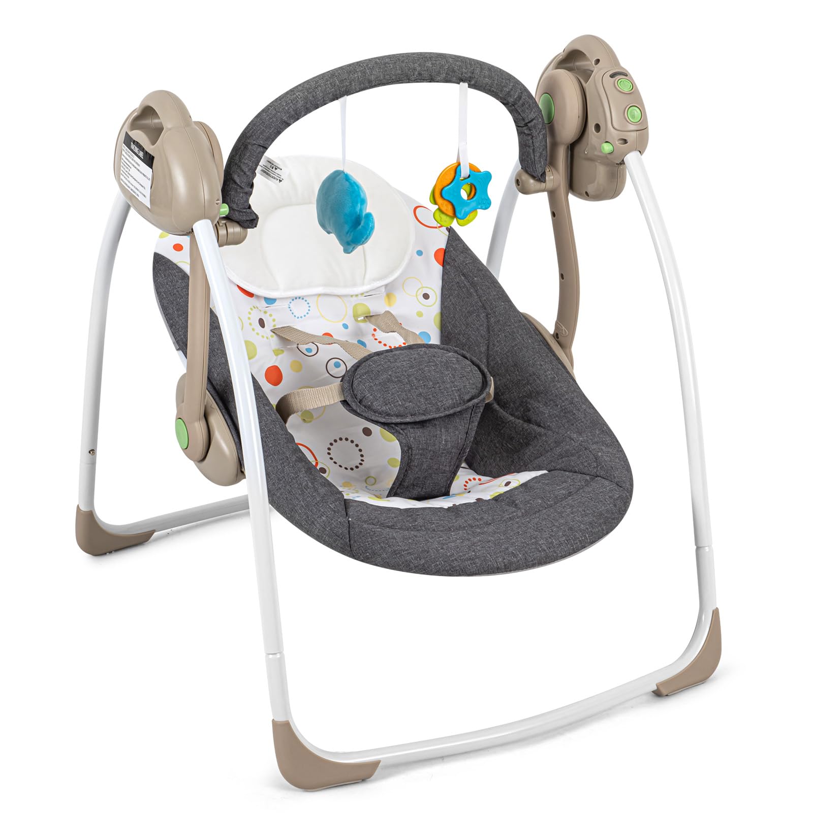 Duomilee baby electric swing folded for travel, space-saving design.