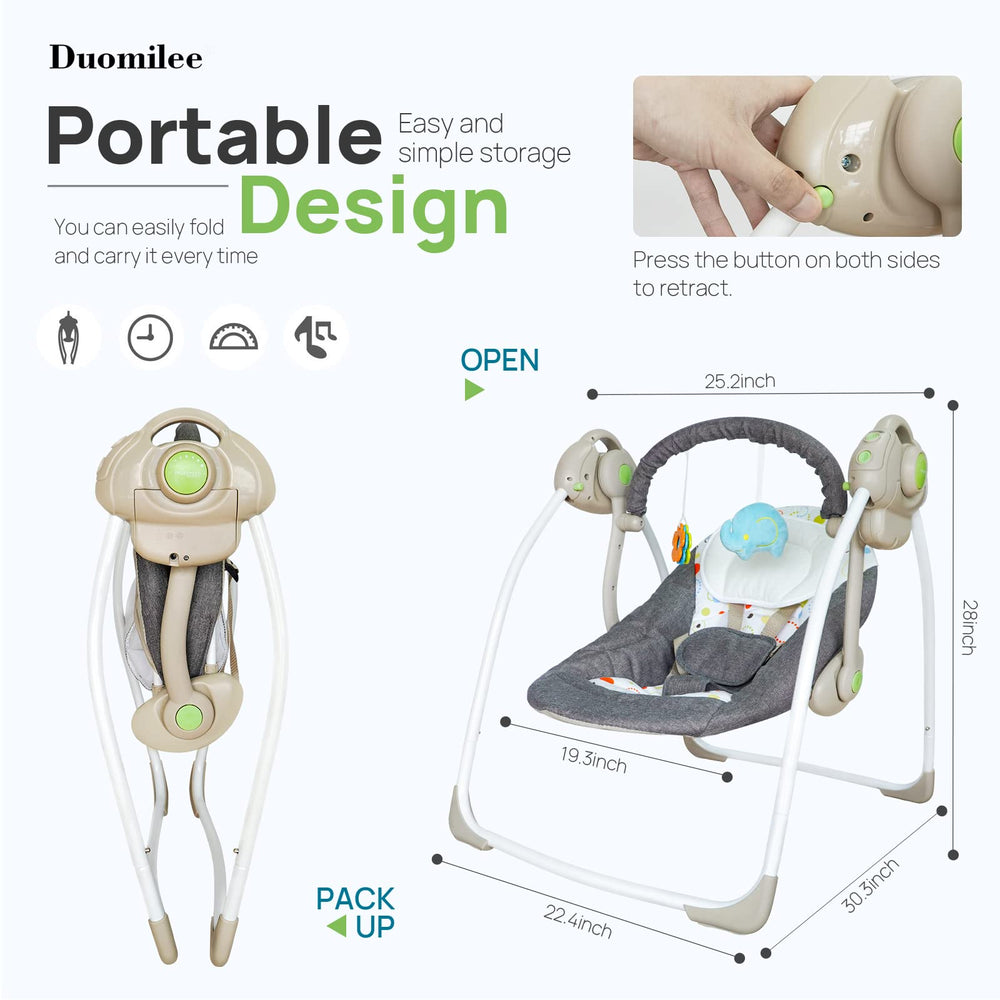 Duomilee baby electric swing in a cozy living room setting.