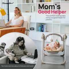 Duomilee 5-point harness keeps baby secure during gentle motion.