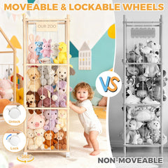 DUOQNY 54-inch rack filled with dolls demonstrates large capacity.