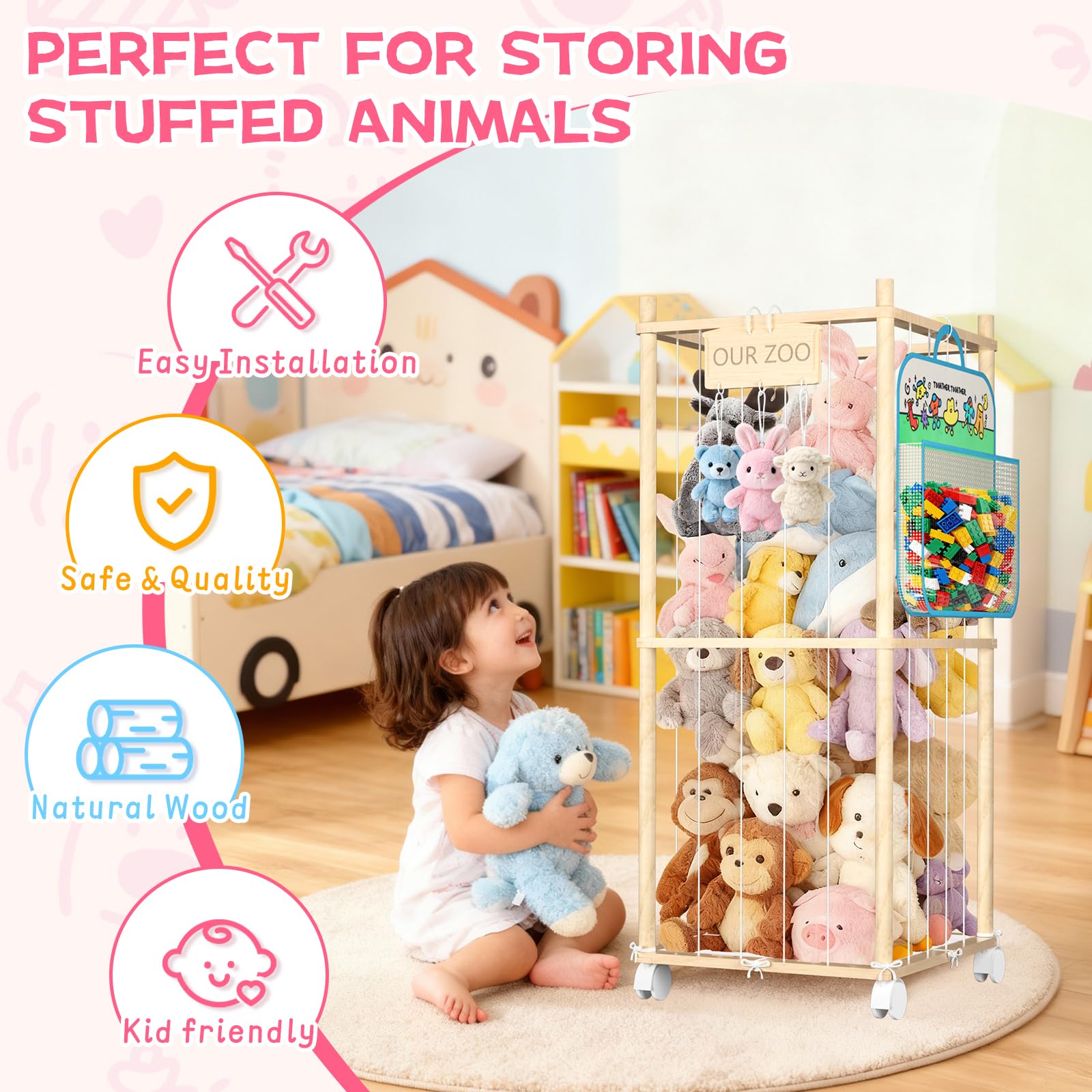 DUOQNY hanging bag stores small toys neatly and accessibly.