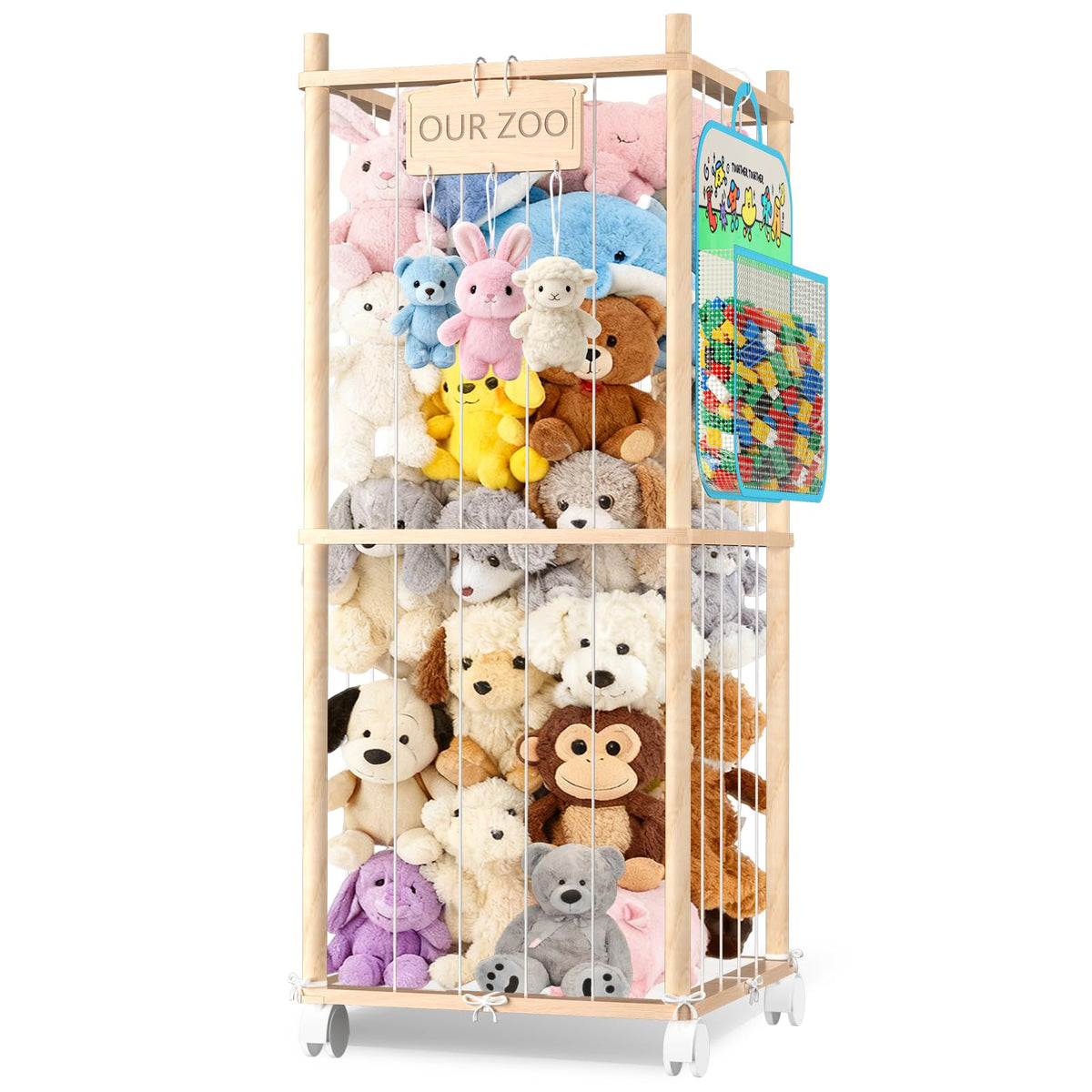 DUOQNY stuffed animal storage wood frame keeps plush toys organized and accessible.