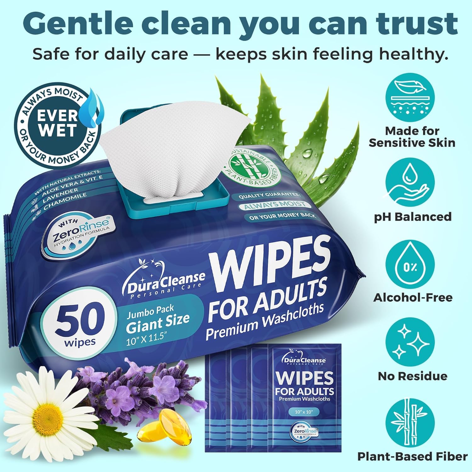 Dura Cleanse elder care wipes designed for incontinence hygiene