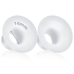 Durceler 16mm silicone flange inserts shown for 24mm shields, offering a comfortable tunnel reduction.