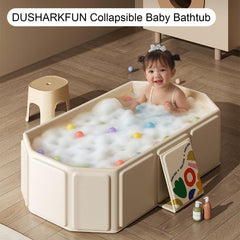 DUSHARKFUN collapsible baby bathtub in use with a newborn for a safe wash