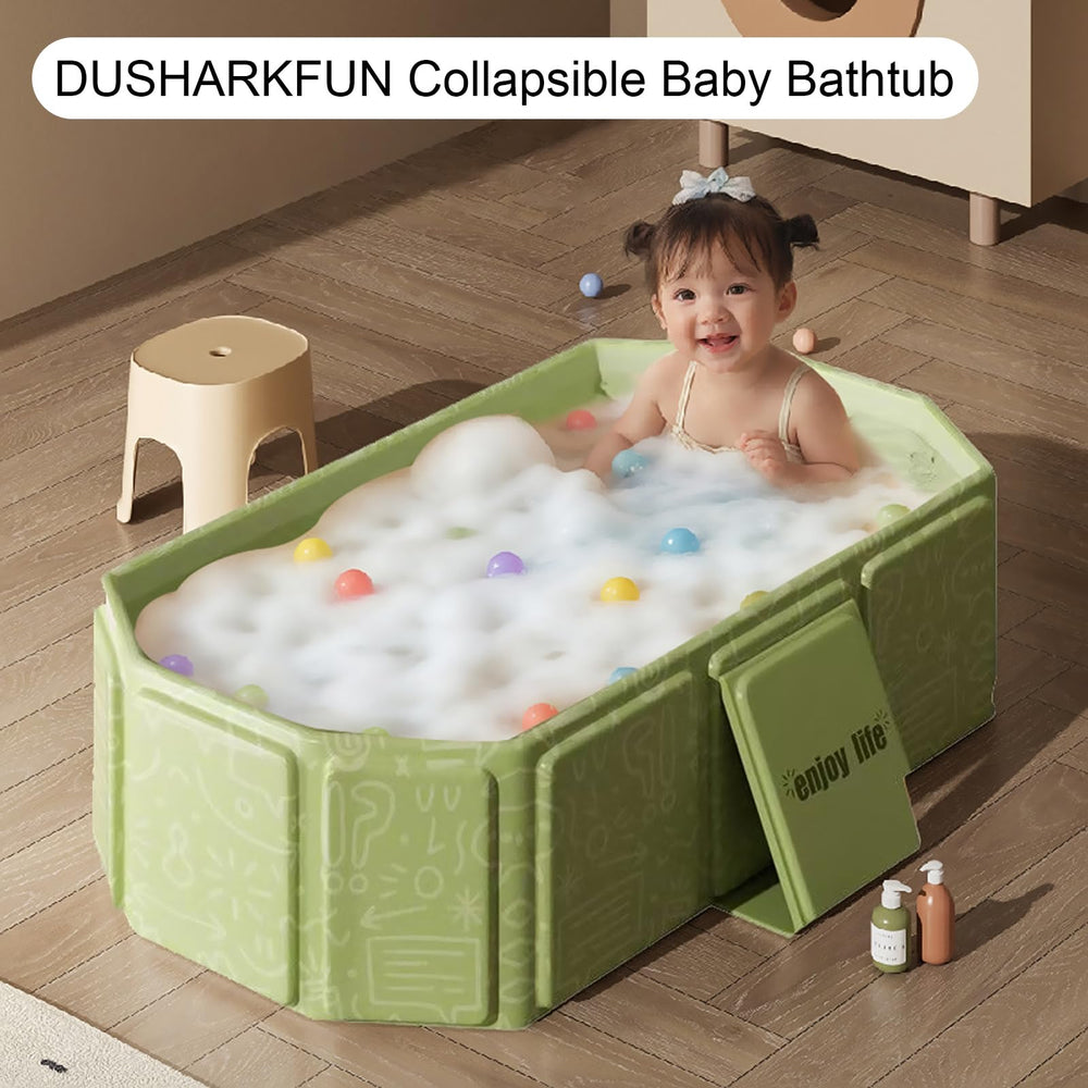 DUSHARKFUN baby bathtub unfolds quickly for easy bath time.