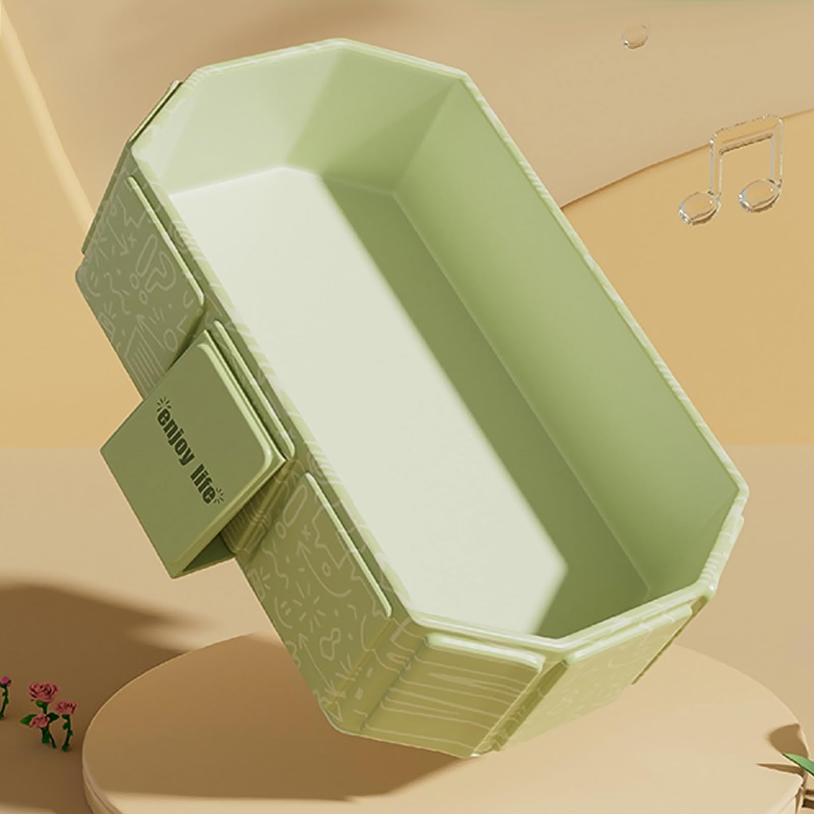 DUSHARKFUN green collapsible bathtub blends with modern bathroom.
