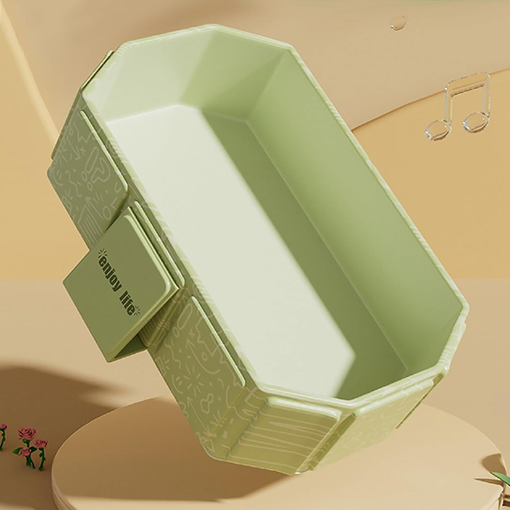 DUSHARKFUN green collapsible bathtub blends with modern bathroom.
