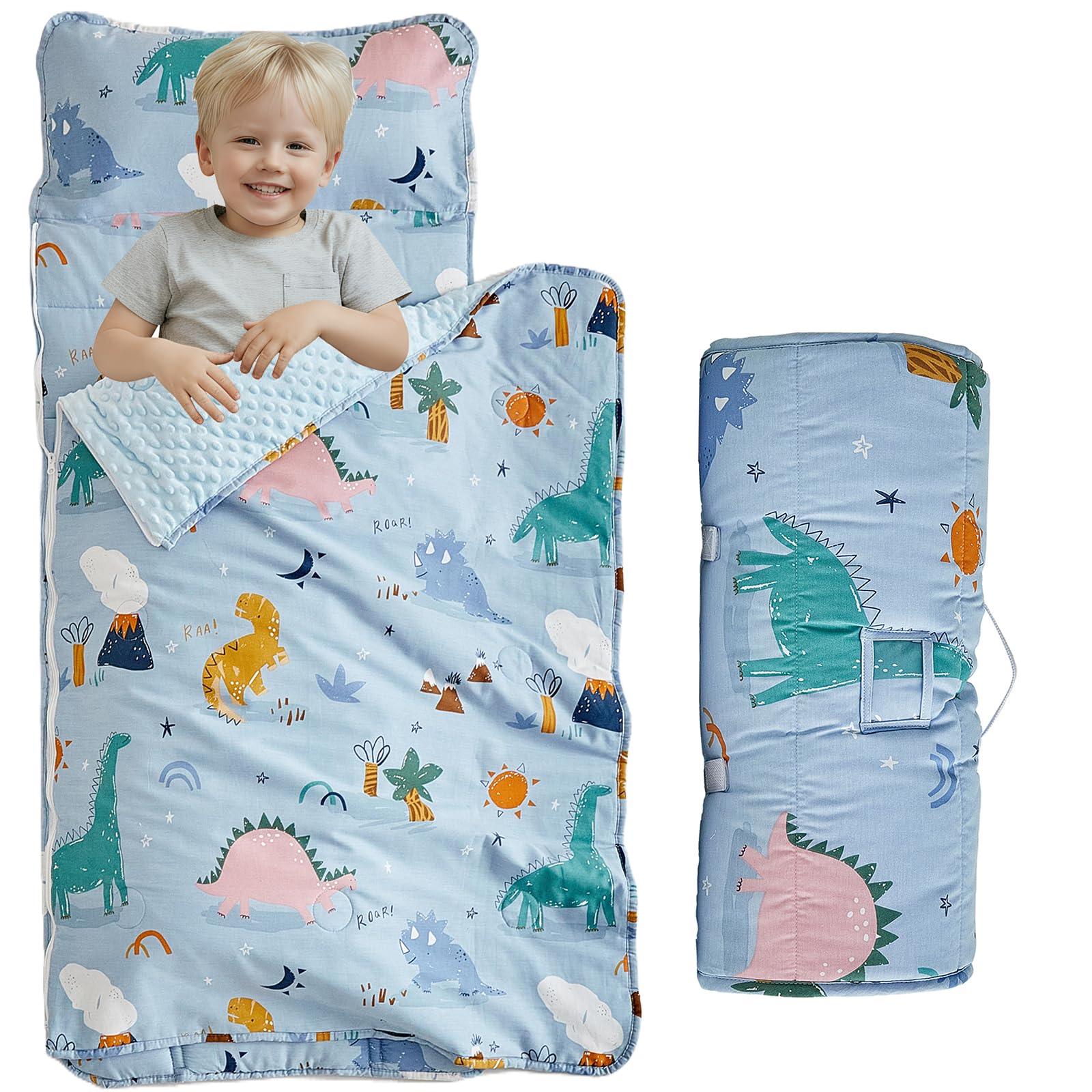 DuShow cotton toddler nap mat with zipper for quick, secure nap time setup