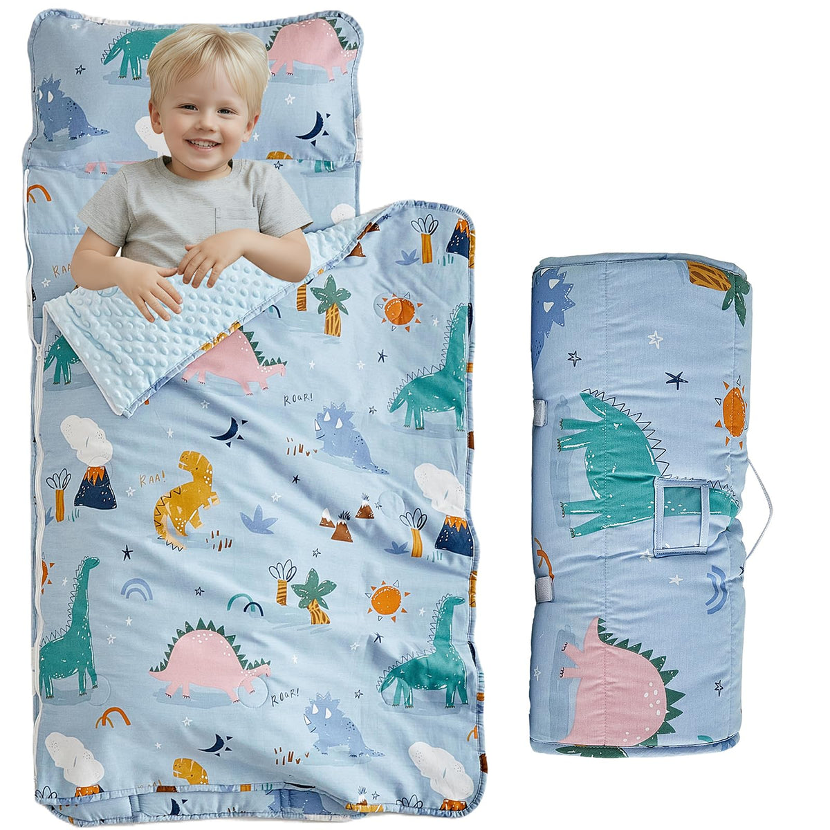 DuShow cotton toddler nap mat with zipper for quick, secure nap time setup