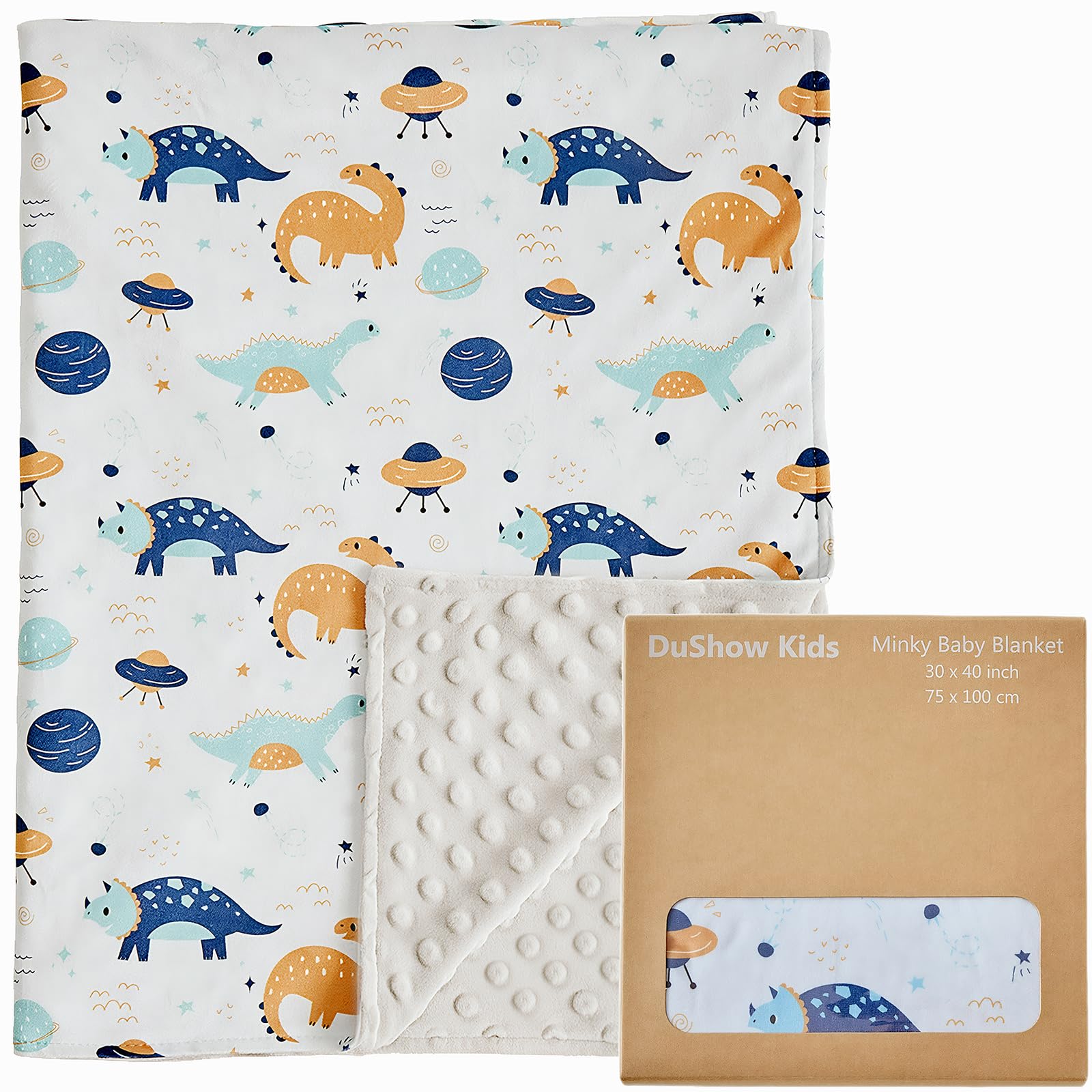 DuShow dinosaur blanket front view with dino design, perfect for cozy nurseries.
