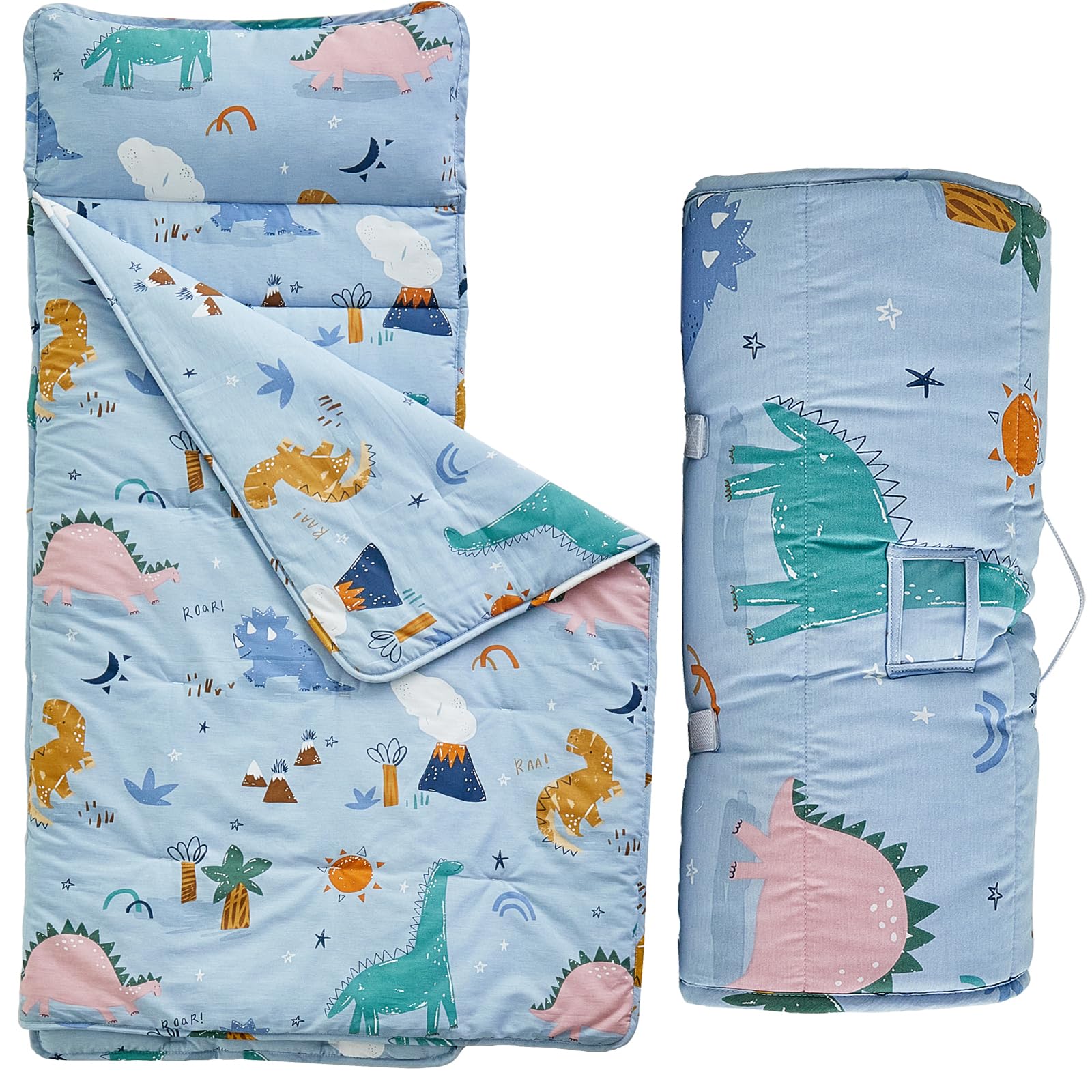 DuShow dinosaur nap mat roll-up with carry handle for daycare use