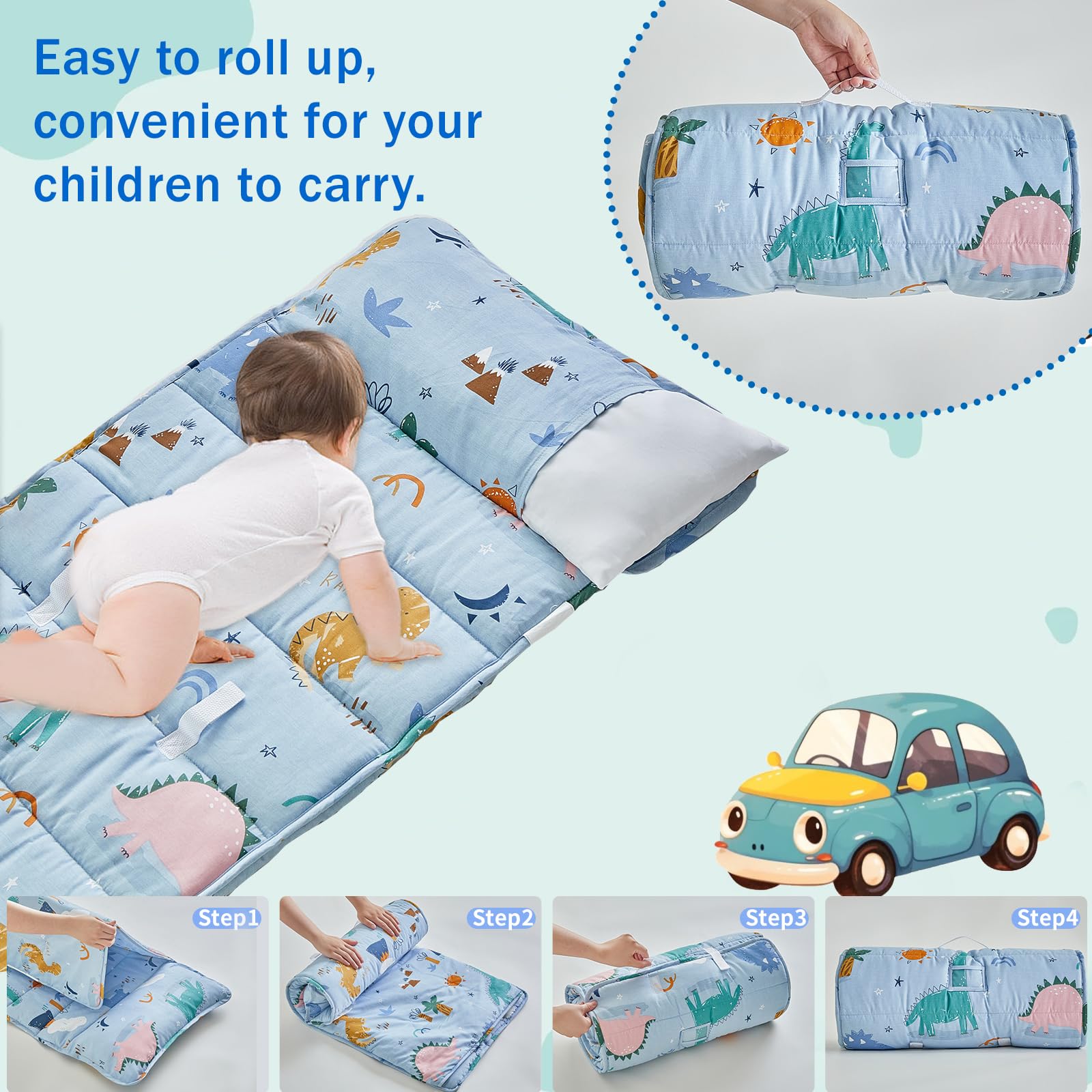 DuShow dinosaur pattern nap mat in blue for playful rest time