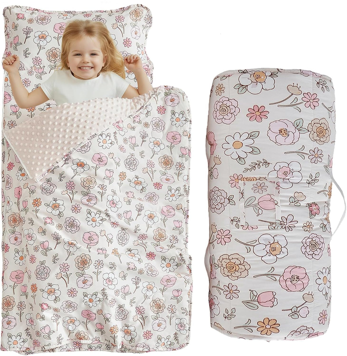 DuShow floral toddler nap mat with zipper for secure nap time