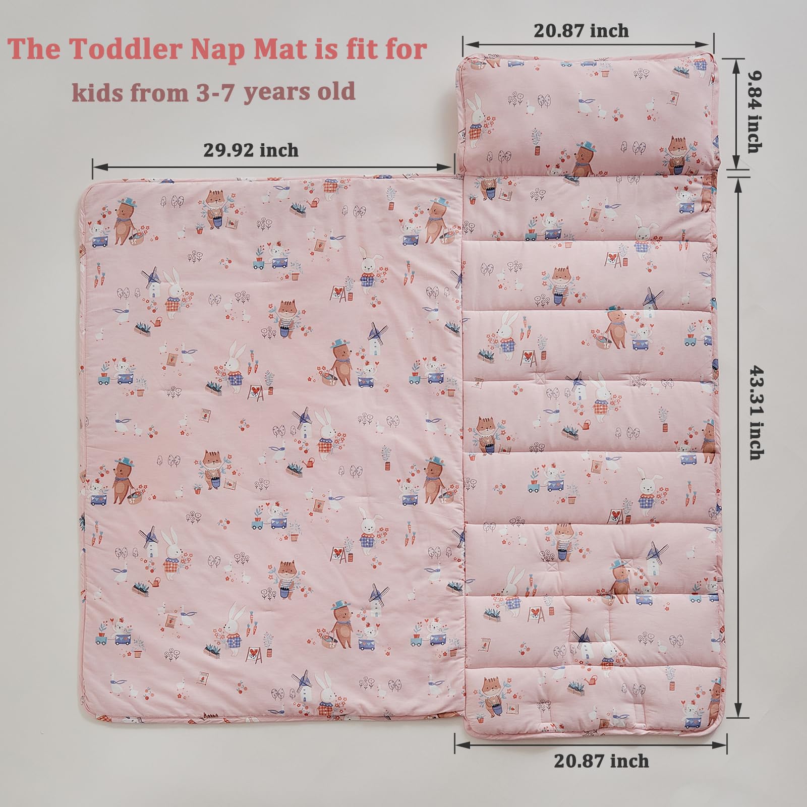DuShow pink nap mat with removable pillow for versatile nap time