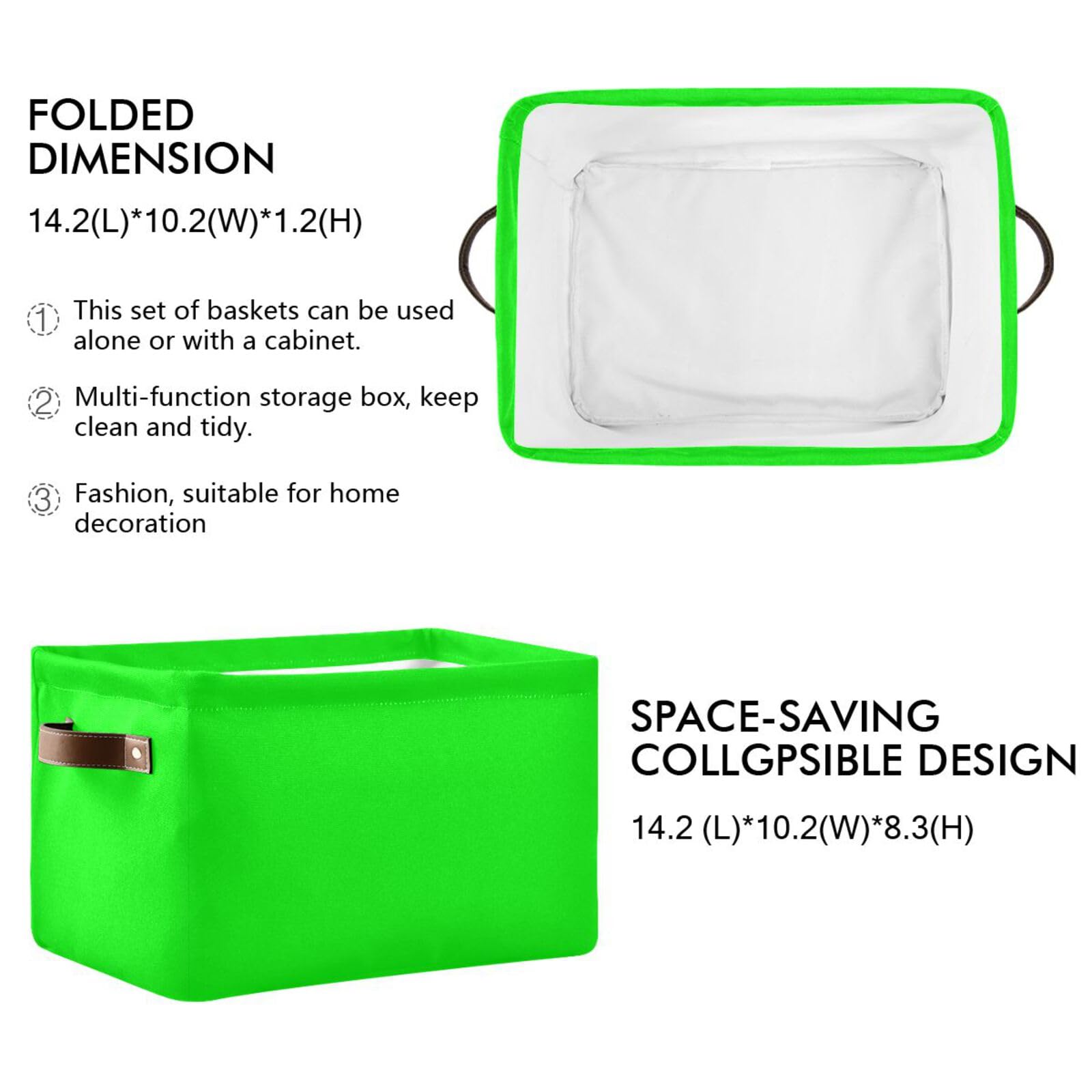 Dussdil neon lime storage basket folded to show space-saving design.