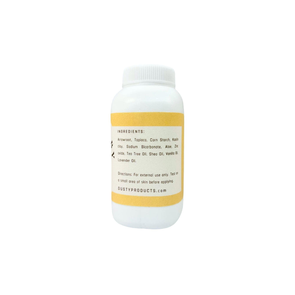 Dusty Baby Powder zinc oxide barrier protecting against chafing.